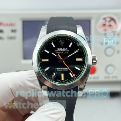 VS Factory Super Replica Rolex Milgauss Black Dial Swiss 3131 Rubber Strap Watch 